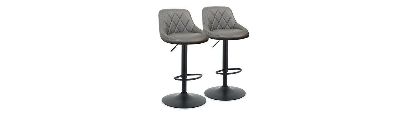 Arco Kitchen Gas lift Bar Stool Set of 2 Grey PU Leather Black